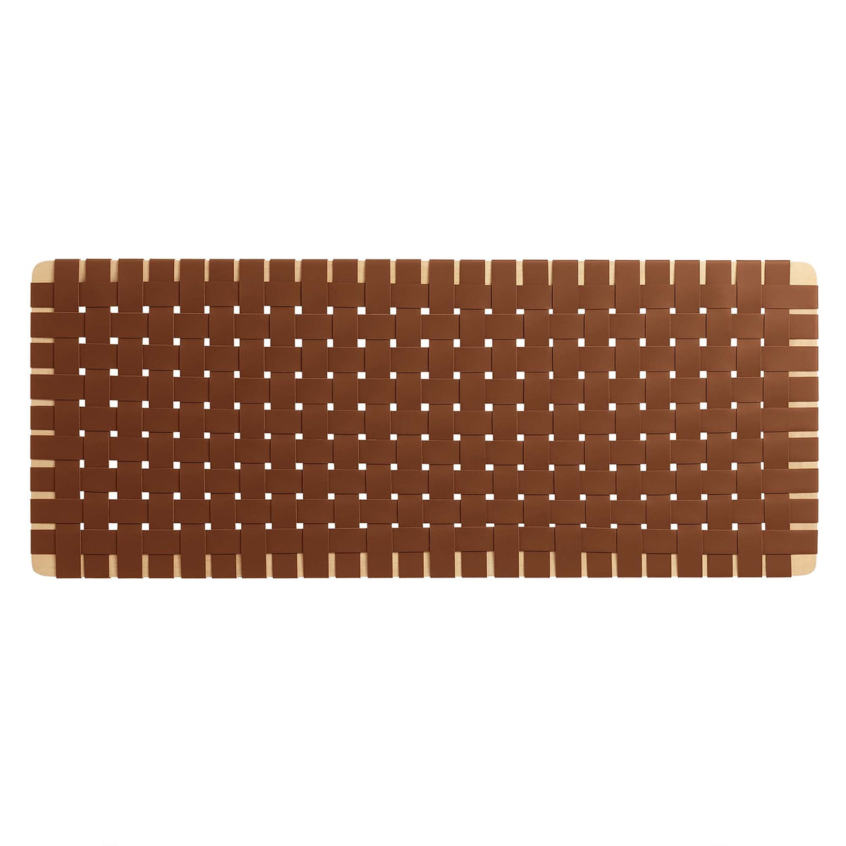 Sparta Weave Vegan Leather Full Headboard in Walnut Brown with natural wood accents on Tampa Home & Garden Store
