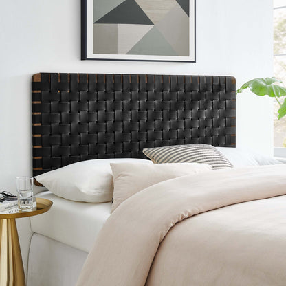 Sparta Weave vegan leather full headboard with black woven straps by HouseOfZazla for beds on Tampa Home & Garden Store