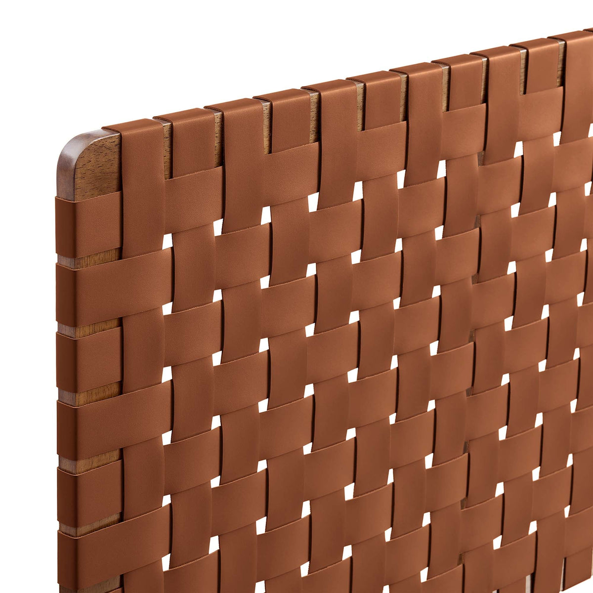 Sparta Weave vegan leather full headboard HouseOfZazla in walnut brown with woven straps on Tampa Home & Garden Store