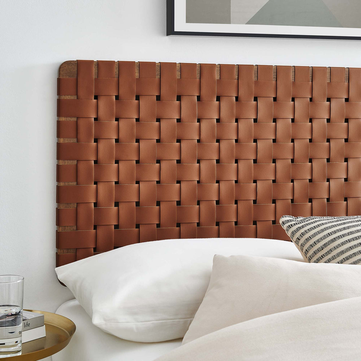 Sparta Weave vegan leather full headboard by Modway in Walnut Brown with woven strap panels on Tampa Home & Garden Store