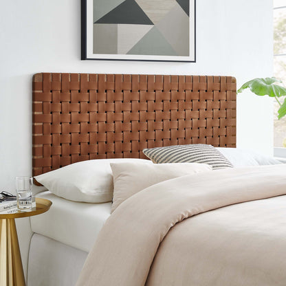 Sparta Weave vegan leather full headboard walnut brown with woven panels by Modway on Tampa Home & Garden Store