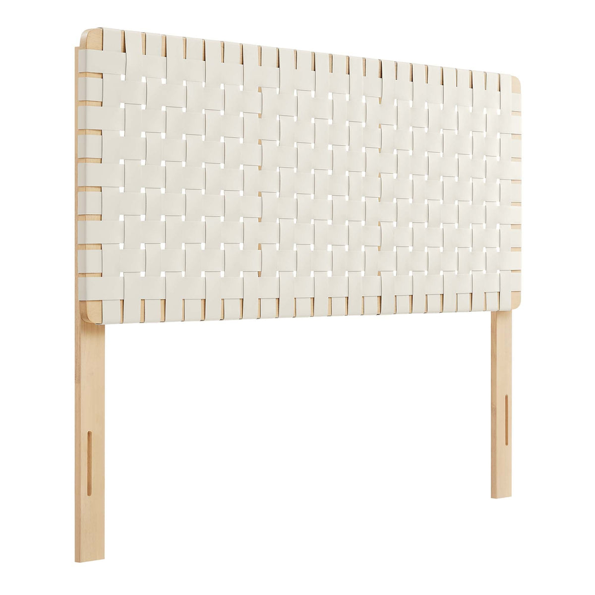 Sparta Weave Vegan Leather Headboard by Modway in cream woven straps on natural wood frame on Tampa Home & Garden Store