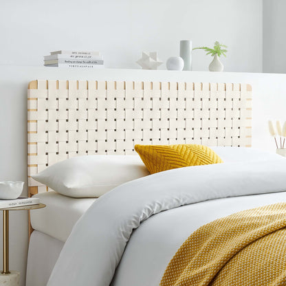 Sparta Weave Vegan Leather Headboard by Modway, cream woven headboard with light wood frame on Tampa Home & Garden Store