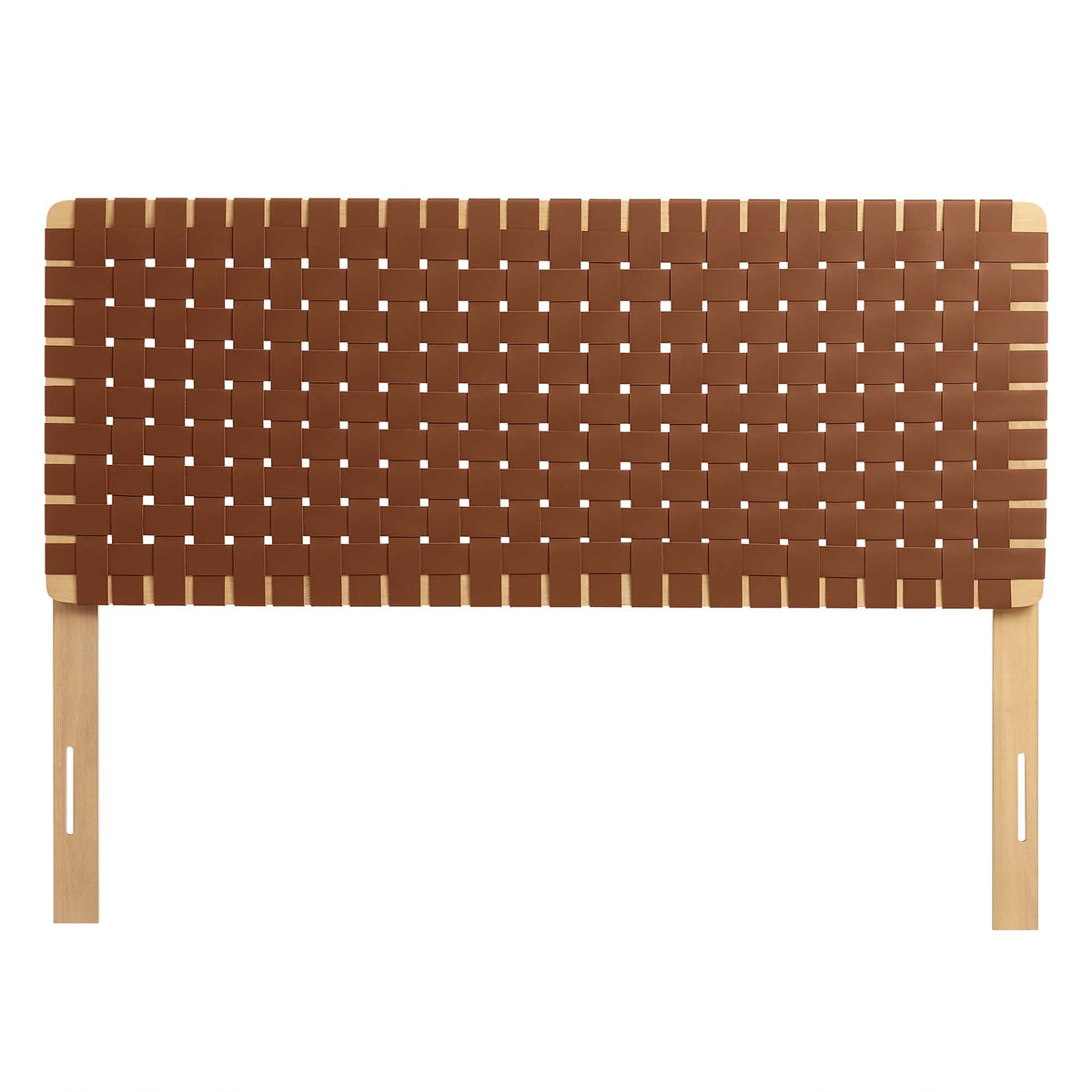 Sparta Weave vegan leather headboard by Modway, brown woven straps over light wood frame on Tampa Home & Garden Store