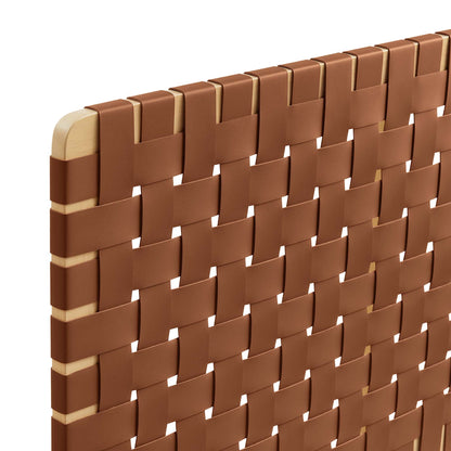 Sparta Weave vegan leather headboard by Modway woven brown straps with light wood posts on Tampa Home & Garden Store