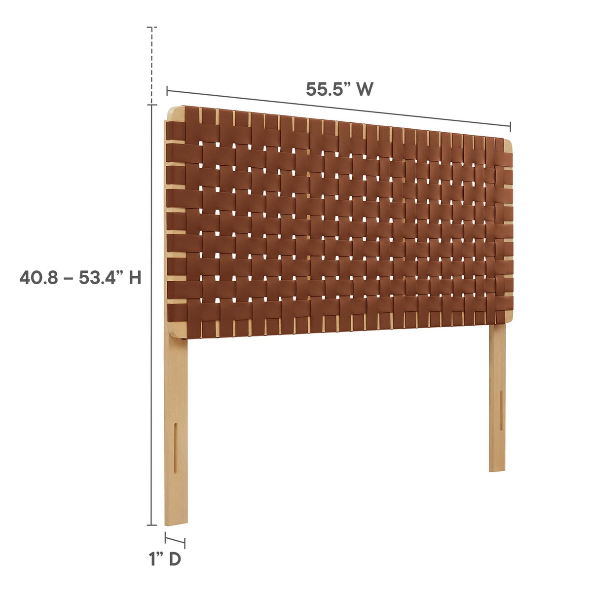 Sparta Weave vegan leather headboard by Modway, brown woven straps, natural wood frame on Tampa Home & Garden Store
