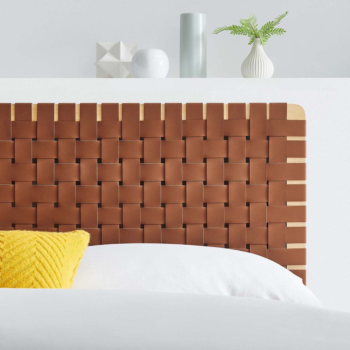 Sparta Weave vegan leather headboard in brown woven panels by Modway on Tampa Home & Garden Store