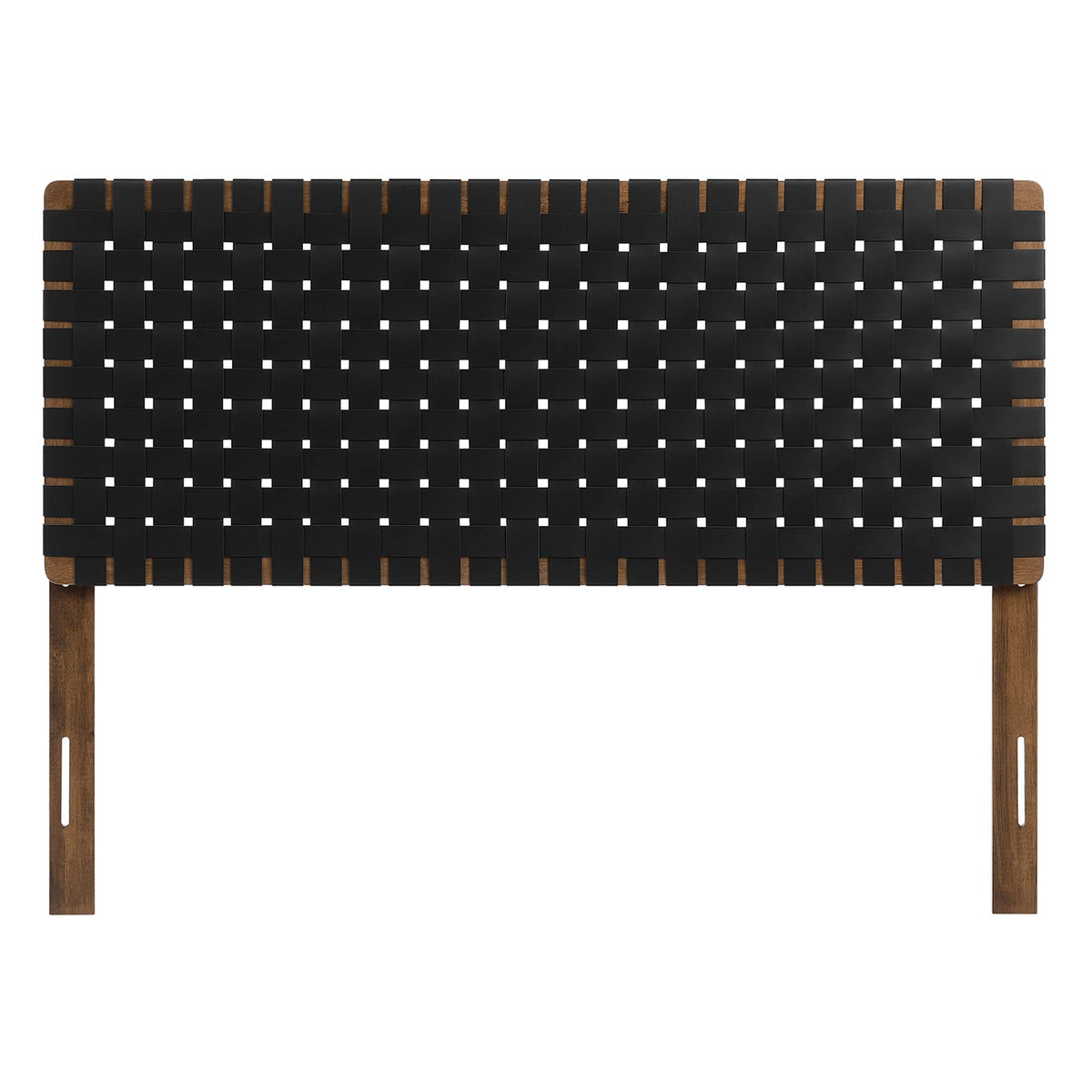 Sparta Weave vegan leather headboard with black woven straps and wooden frame on Tampa Home & Garden Store