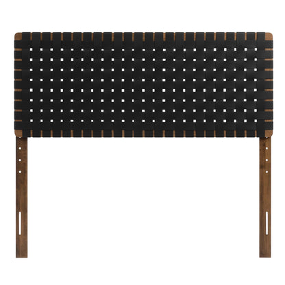 Sparta Weave vegan leather headboard, black woven straps over wood frame, HouseOfZazla on Tampa Home & Garden Store