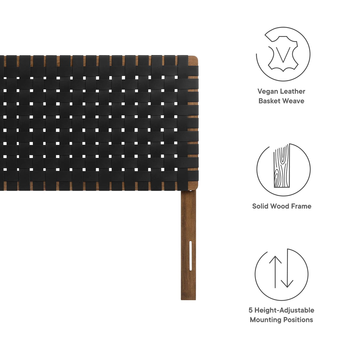Sparta Weave Vegan Leather Headboard black basket-weave over solid wood frame by Modway on Tampa Home & Garden Store