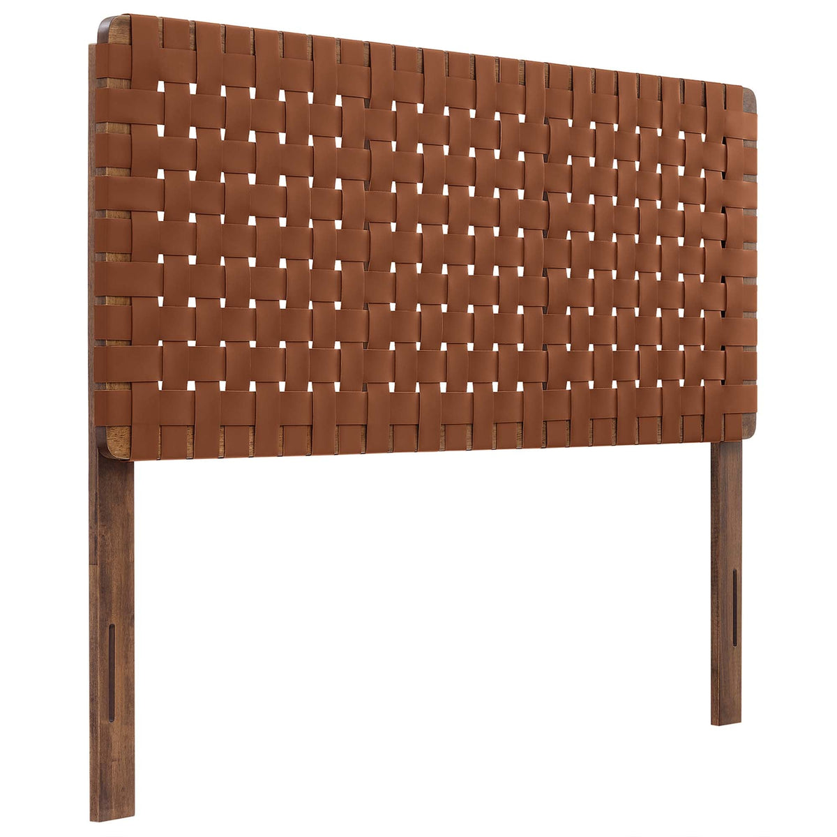 Sparta Weave vegan leather headboard with warm brown straps and wood frame by Modway on Tampa Home & Garden Store