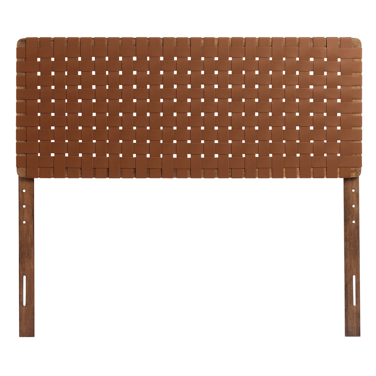 Sparta Weave vegan leather headboard by Modway with warm brown woven straps and wooden posts on Tampa Home & Garden Store