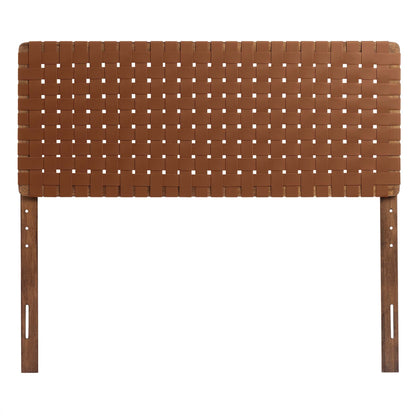 Sparta Weave vegan leather headboard by Modway with warm brown woven straps and wooden posts on Tampa Home & Garden Store