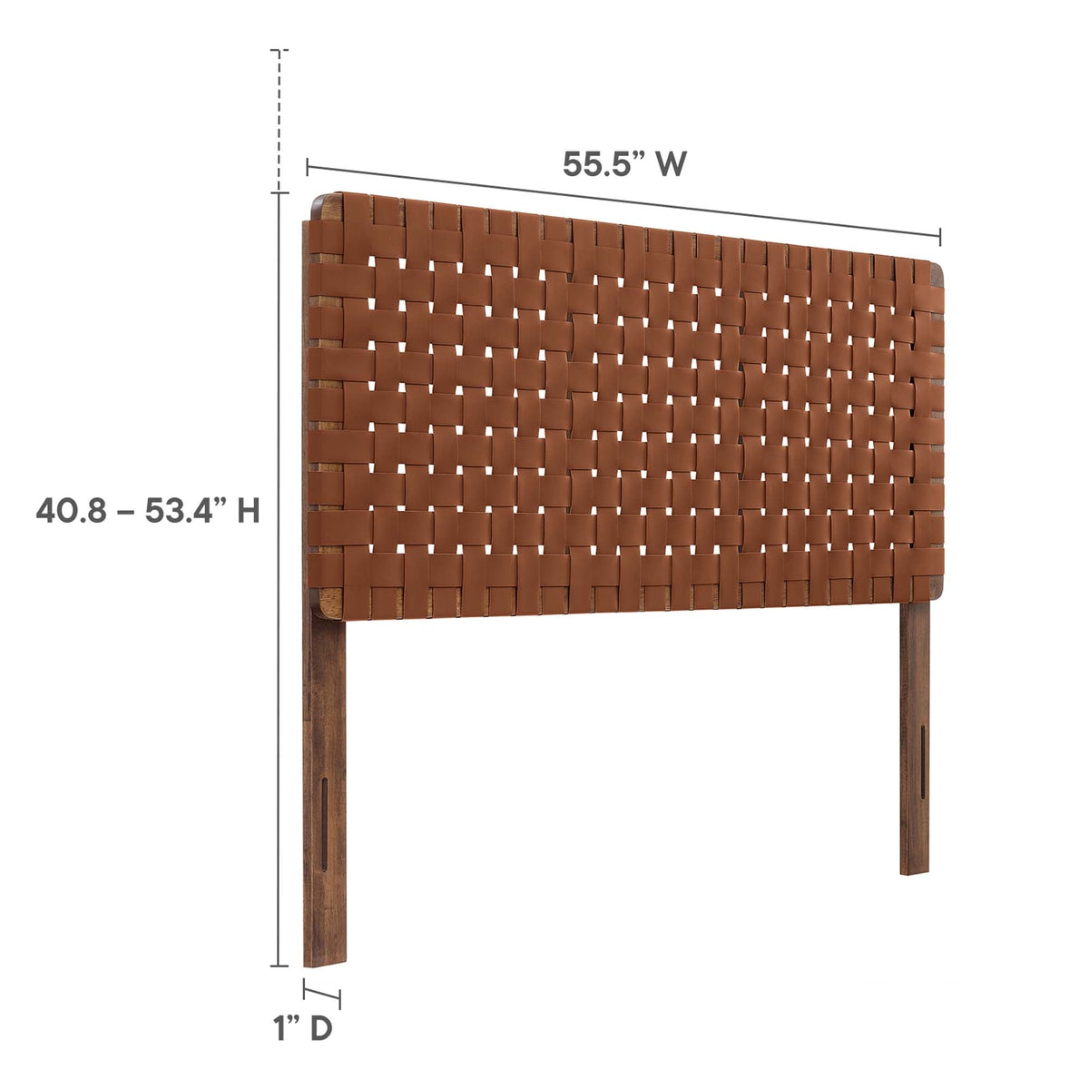 Sparta Weave vegan leather headboard with brown woven straps and wood legs on Tampa Home & Garden Store