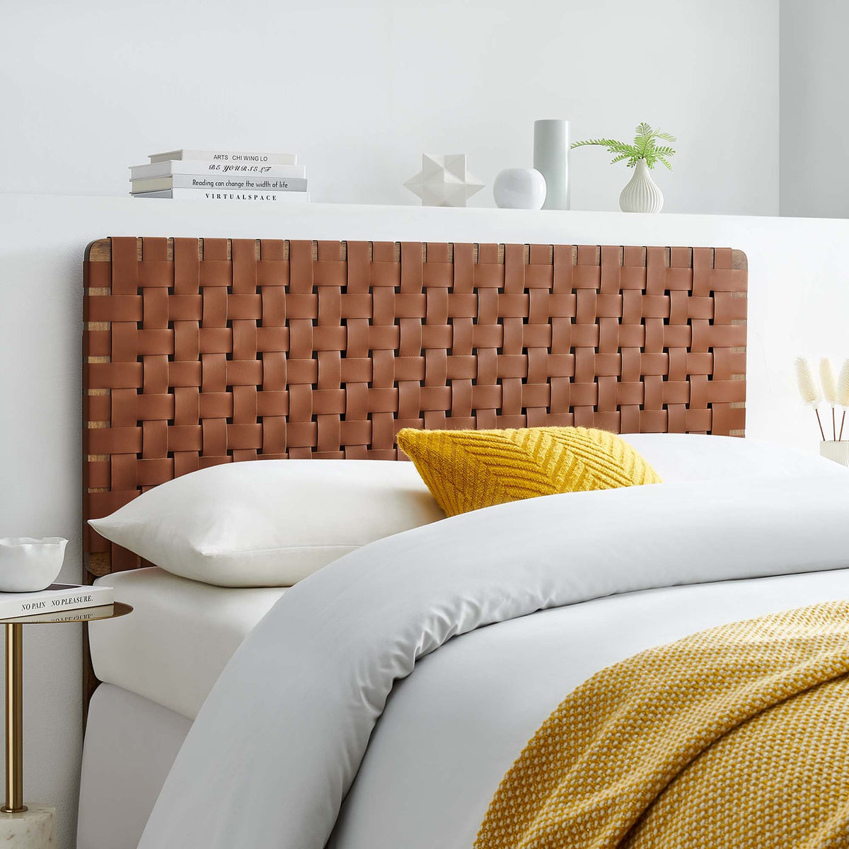 Sparta Weave vegan leather headboard by Modway, brown woven strap panel for bed on Tampa Home & Garden Store