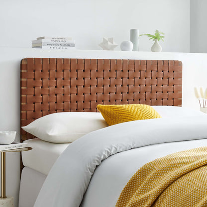Sparta Weave vegan leather headboard by Modway, brown woven strap panel for bed on Tampa Home & Garden Store