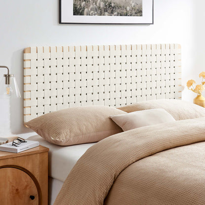 Sparta Vegan Leather Weave Queen Headboard by Modway white leather weave with wood trim on Tampa Home & Garden Store