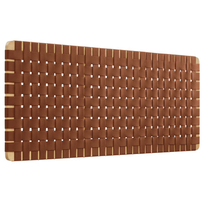 Sparta vegan leather weave queen headboard by HouseOfZazla in brown with beige edge detailing on Tampa Home & Garden Store