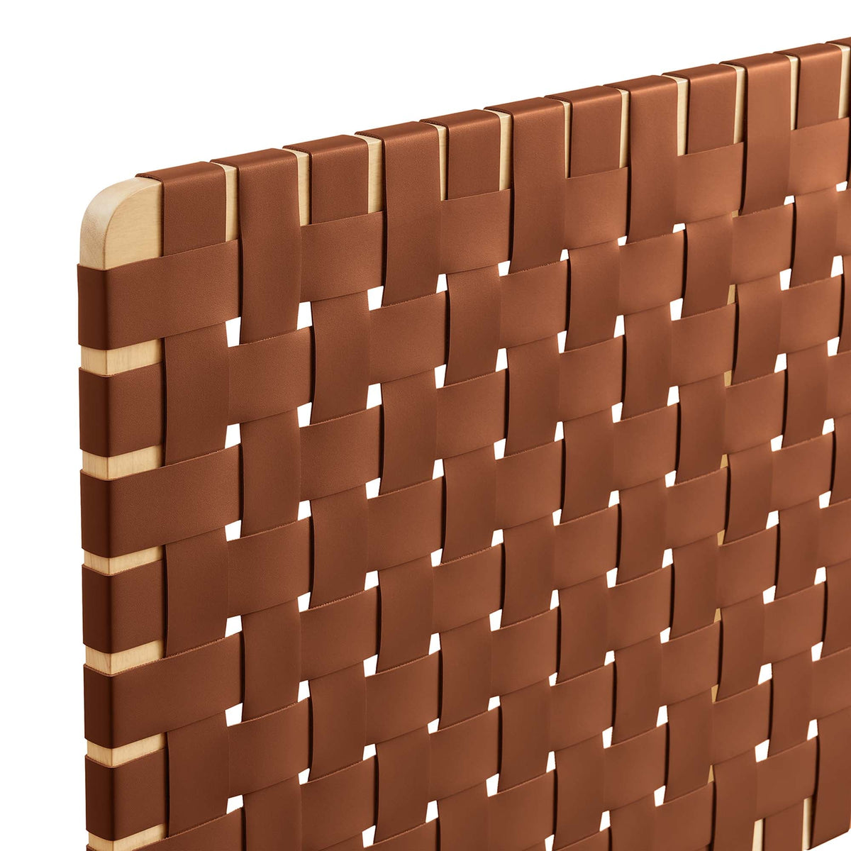 Sparta vegan leather weave queen headboard with brown woven strips on Tampa Home & Garden Store