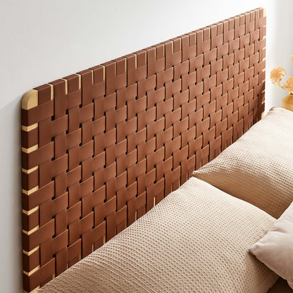 Sparta vegan leather weave queen headboard with brown panels and wood-frame edge by Modway on Tampa Home & Garden Store