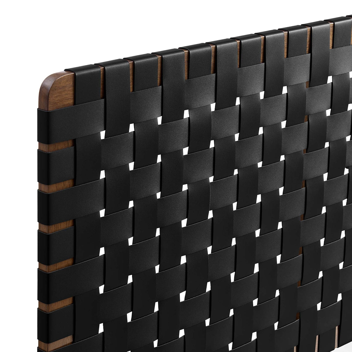 Sparta vegan leather weave queen headboard black woven straps over wood frame on Tampa Home & Garden Store