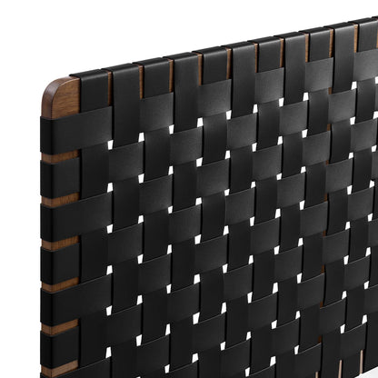 Sparta vegan leather weave queen headboard black woven straps over wood frame on Tampa Home & Garden Store