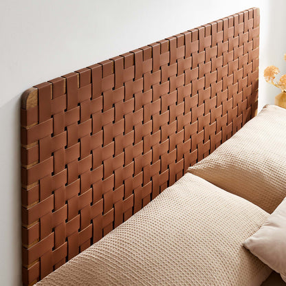 Modway Sparta vegan leather weave queen headboard in warm brown with woven strap panels on Tampa Home & Garden Store