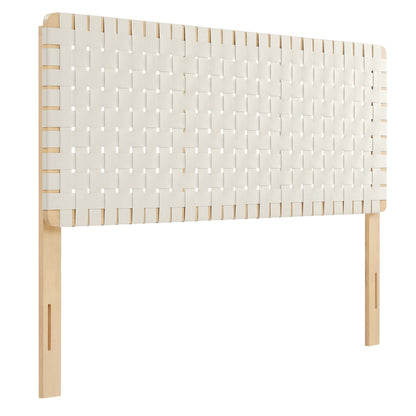 Sparta Weave vegan leather headboard by Modway with cream woven panels and light wood legs on Tampa Home & Garden Store