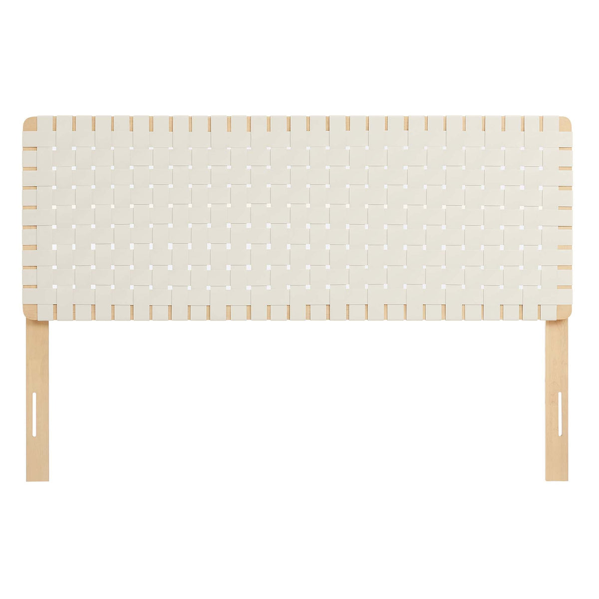 Sparta Weave Vegan Leather Headboard in cream with light wood legs woven panel design on Tampa Home & Garden Store