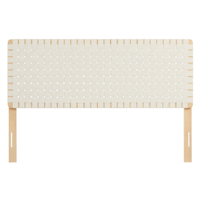 Sparta Weave Vegan Leather Headboard in cream with light wood legs woven panel design on Tampa Home & Garden Store