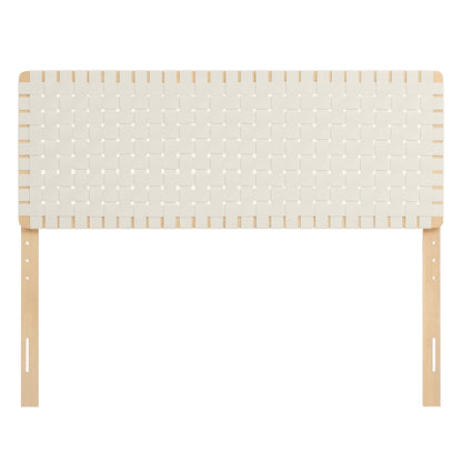 Sparta Weave Vegan Leather Headboard, cream color with woven panel design on Tampa Home & Garden Store