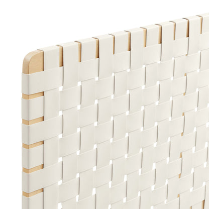 Sparta Weave Vegan Leather Headboard by Modway, ivory woven straps with natural wood posts on Tampa Home & Garden Store