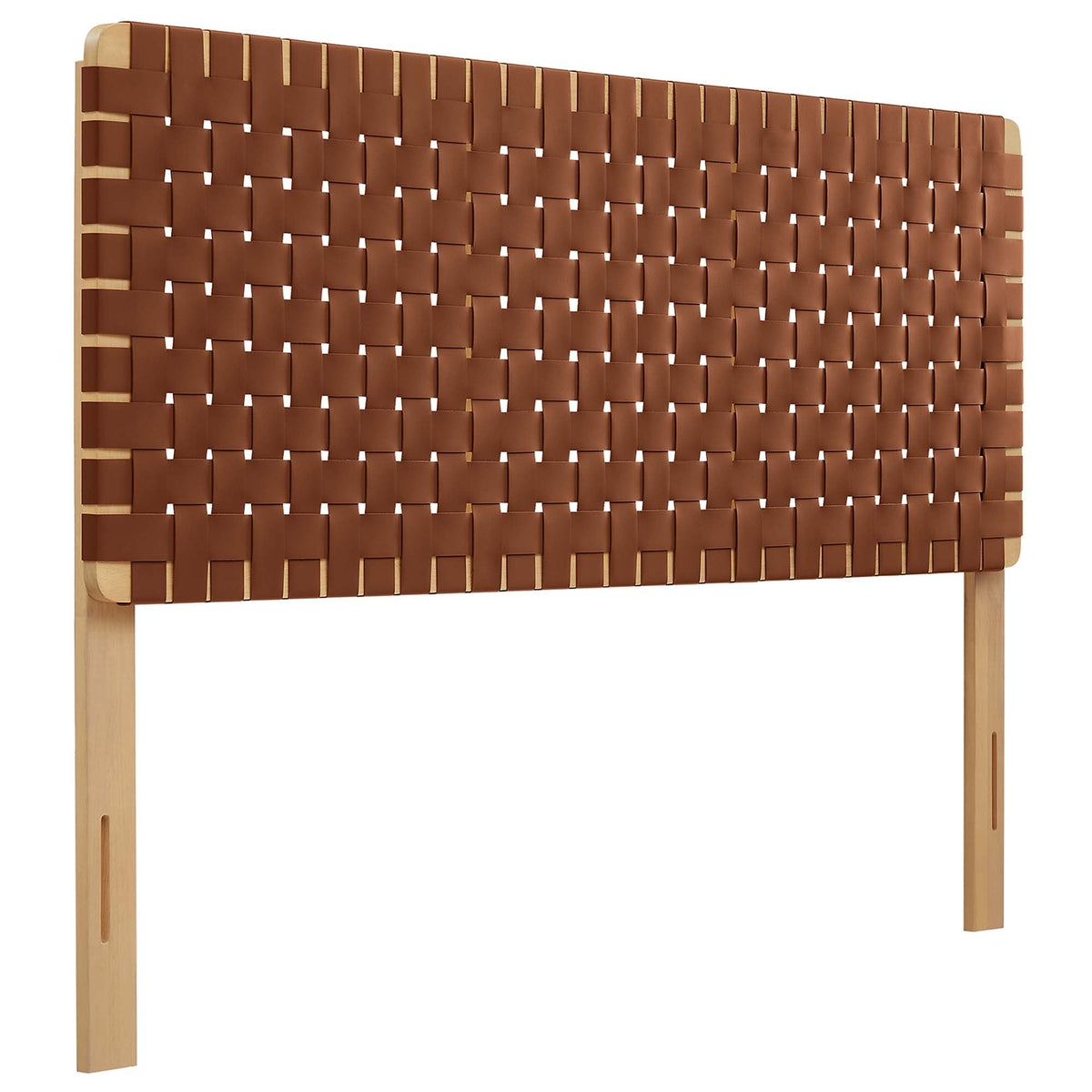 Headboard Sparta Weave vegan leather straps with wood legs on Tampa Home & Garden Store