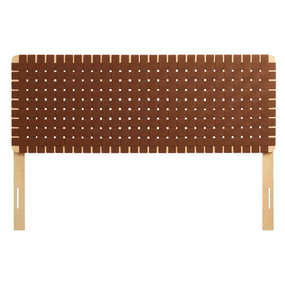 Sparta Weave Vegan Leather Headboard brown strap-weave over natural wood frame on Tampa Home & Garden Store