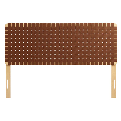 Sparta Weave Vegan Leather Headboard brown strap-weave over natural wood frame on Tampa Home & Garden Store