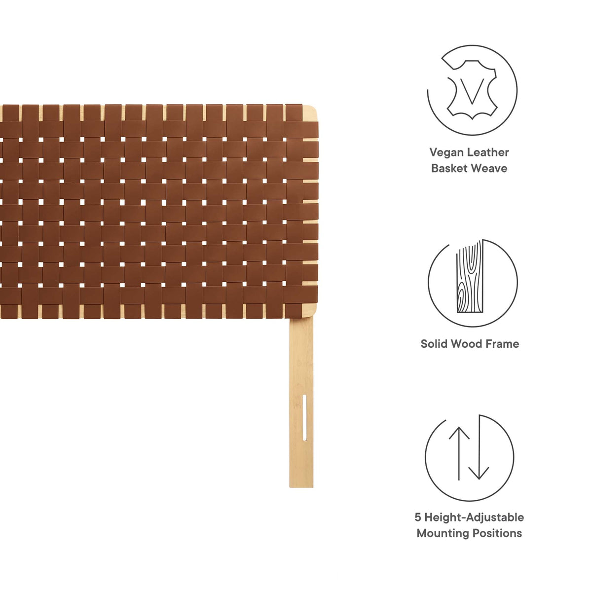 Sparta Weave Vegan Leather Headboard brown basket-weave panels solid wood frame by Modway on Tampa Home & Garden Store