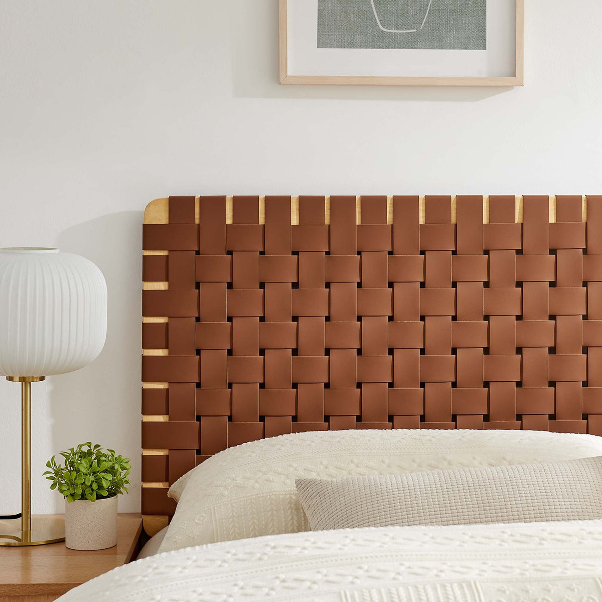 Sparta Weave Vegan Leather Headboard by Modway in brown woven panels on Tampa Home & Garden Store