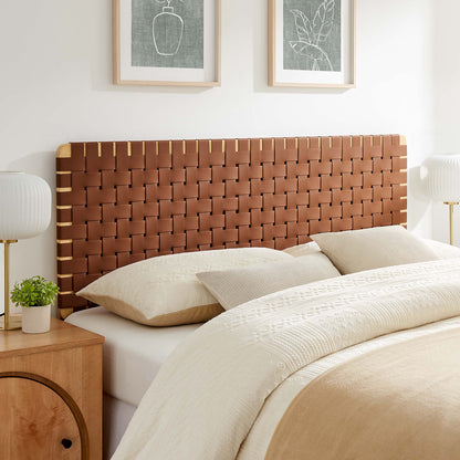 Sparta Weave vegan leather headboard by Modway, brown woven panels with a light wood frame on Tampa Home & Garden Store