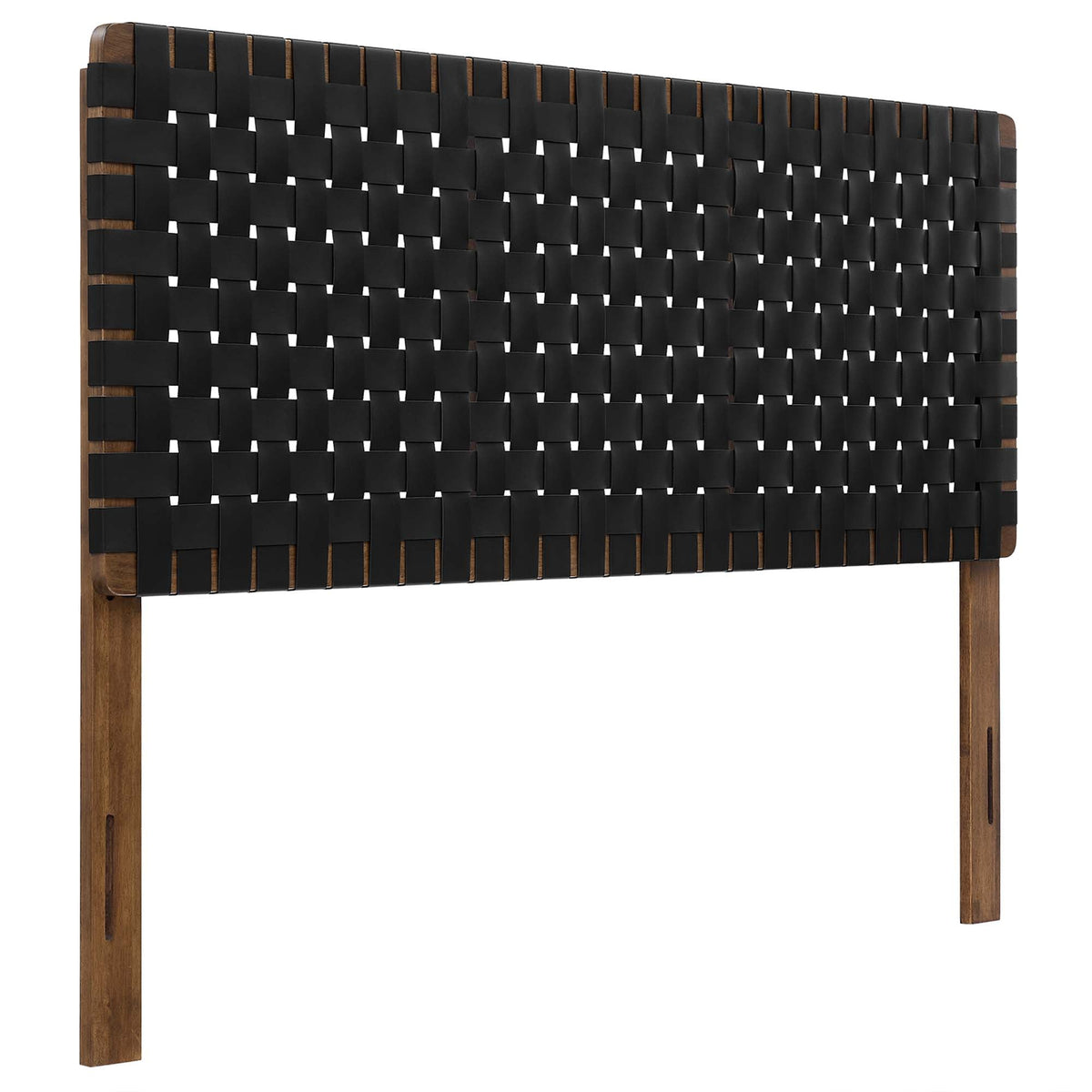 Sparta Weave Vegan Leather Headboard by Modway in black with a warm wood frame on Tampa Home & Garden Store