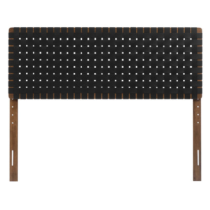 Sparta Weave Vegan Leather Headboard with black woven straps on wood frame on Tampa Home & Garden Store