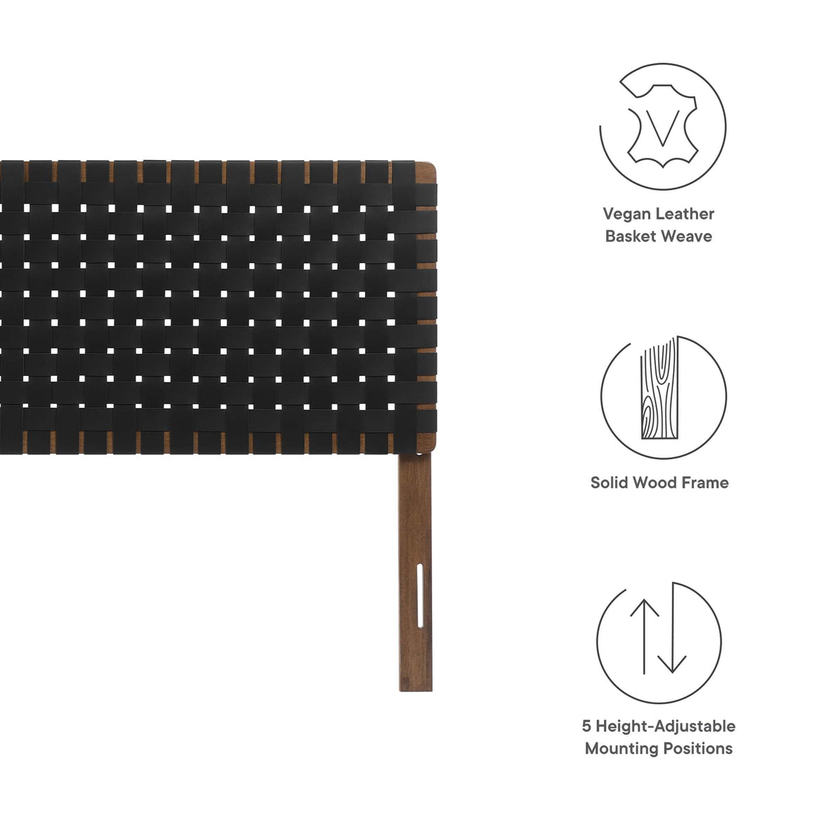 Sparta Weave vegan leather headboard by HouseOfZazla, black basket weave with wood frame on Tampa Home & Garden Store
