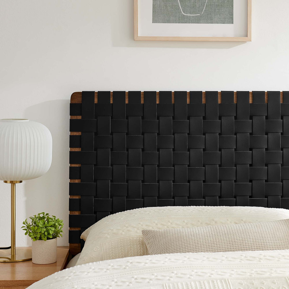 Sparta Weave vegan leather headboard by Modway in black with a wood frame on Tampa Home & Garden Store
