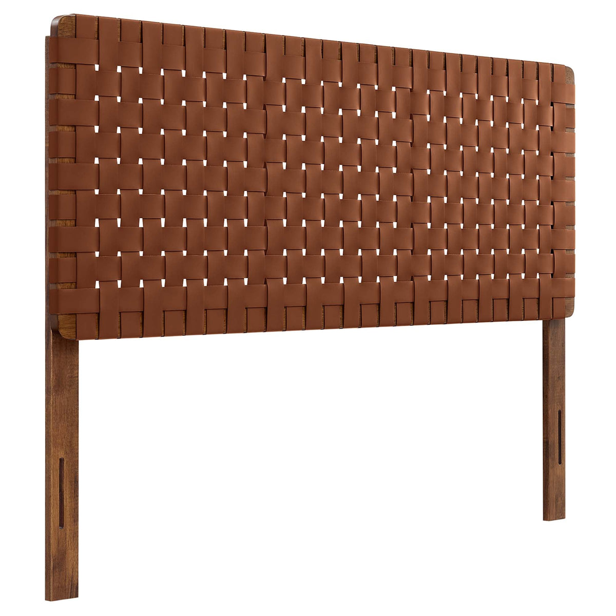 Sparta Weave vegan leather headboard in warm brown with wooden legs by HouseOfZazla on Tampa Home & Garden Store