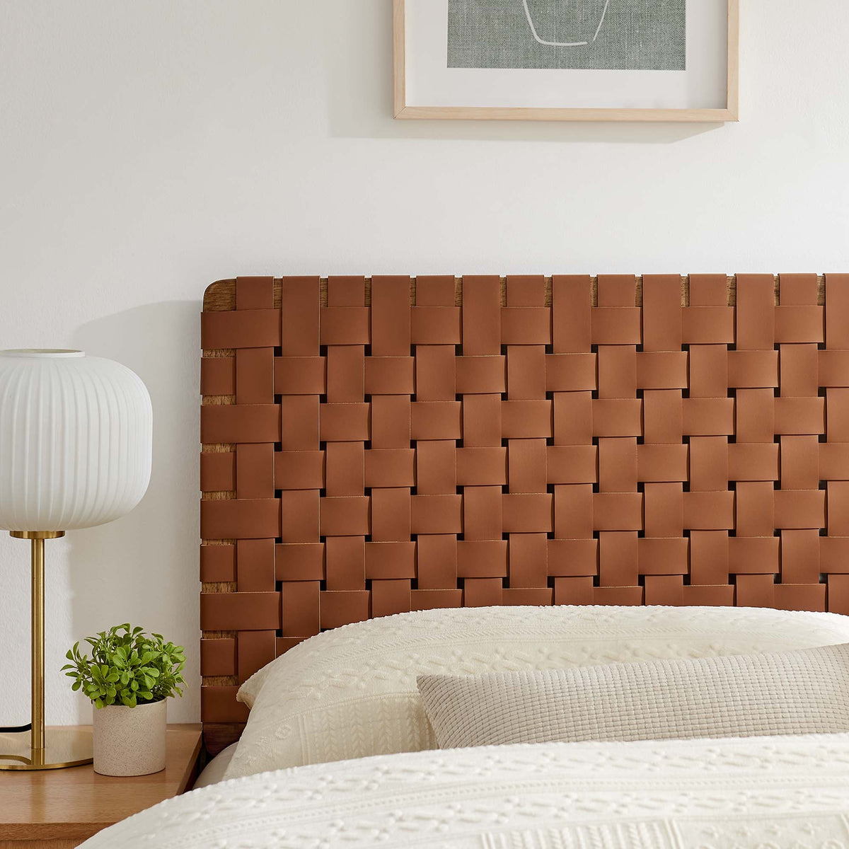Sparta Weave vegan leather headboard warm brown woven panels by Modway on Tampa Home & Garden Store