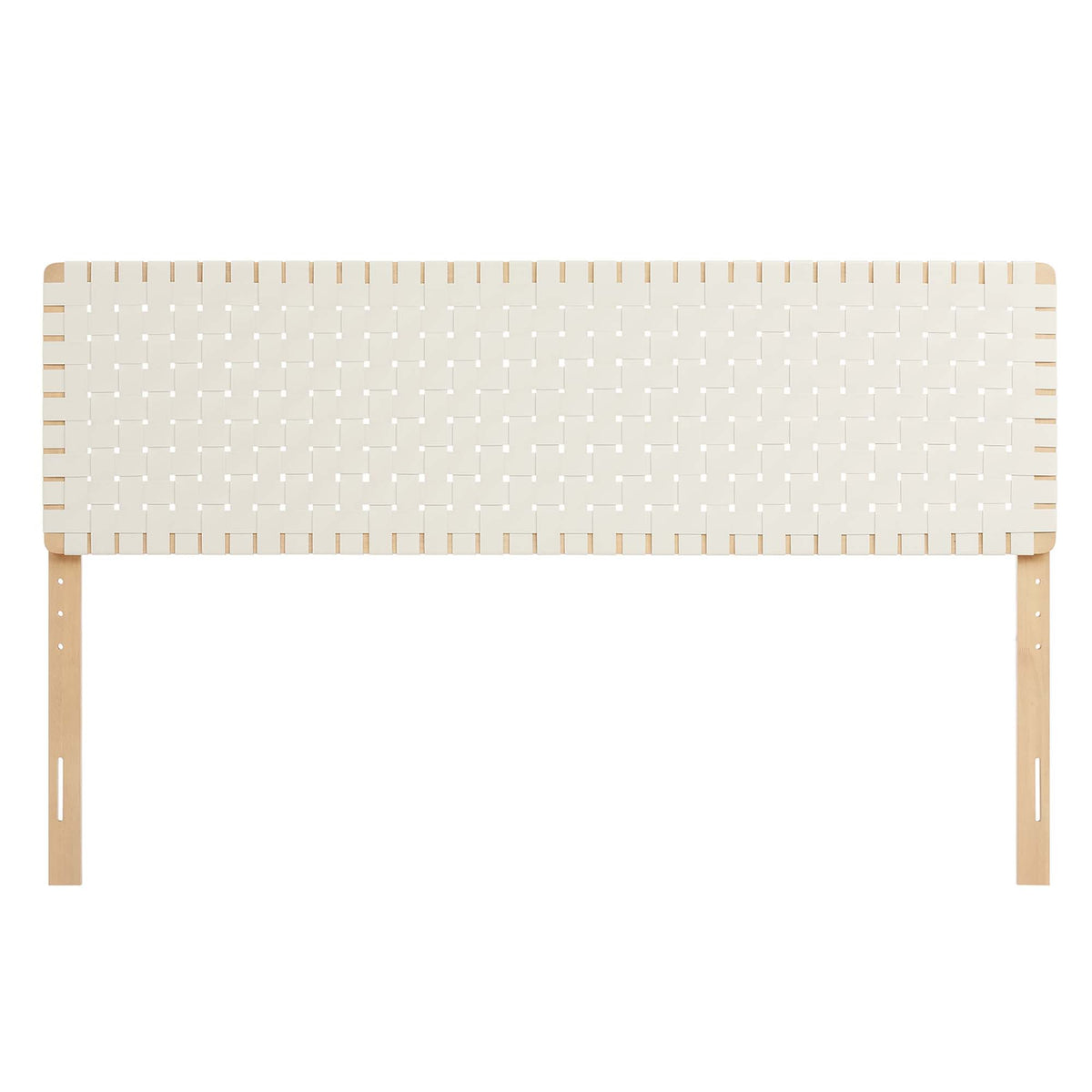 Sparta Weave vegan leather headboard in cream beige with woven grid pattern by HouseOfZazla on Tampa Home & Garden Store