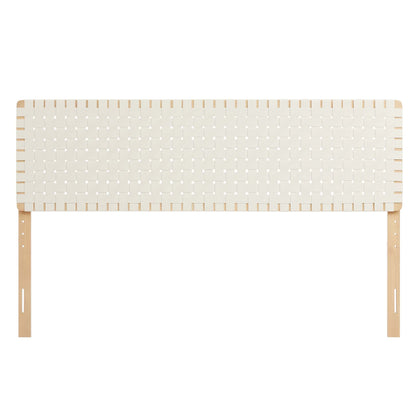 Sparta Weave vegan leather headboard in cream beige with woven grid pattern by HouseOfZazla on Tampa Home & Garden Store