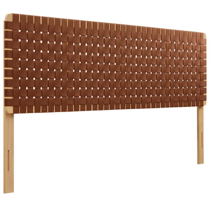 Sparta Weave vegan leather headboard brown woven straps on light wood frame HouseOfZazla on Tampa Home & Garden Store
