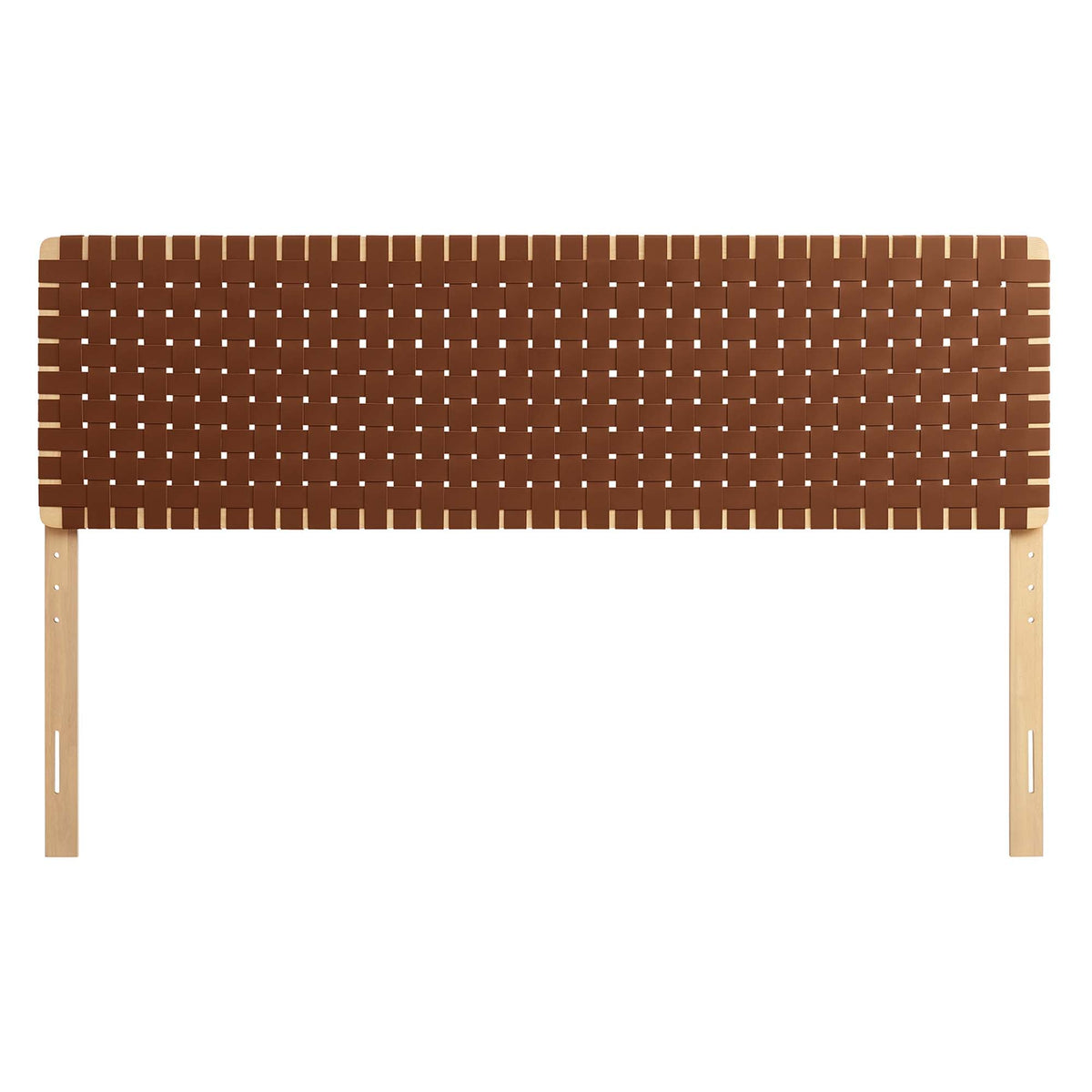 Sparta Weave vegan leather headboard brown strap weave on light wood frame by HouseOfZazla on Tampa Home & Garden Store
