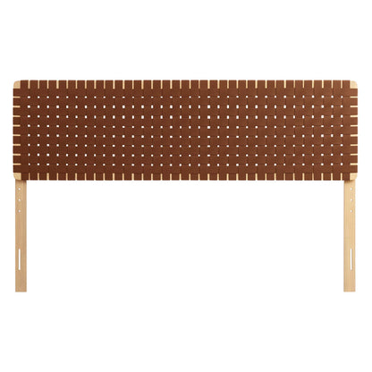 Sparta Weave vegan leather headboard brown strap weave on light wood frame by HouseOfZazla on Tampa Home & Garden Store