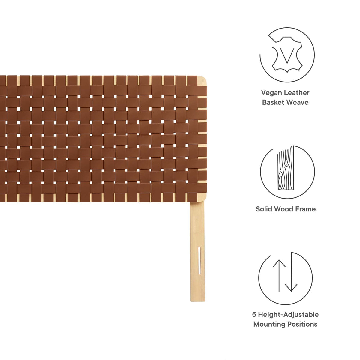 Sparta Weave vegan leather headboard brown basket-weave with solid wood frame on Tampa Home & Garden Store